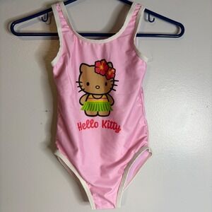 Hello Kitty Sanrio Girls 6/6x Pink Hula Girl One Piece Swimsuit UPF 50+ NEW